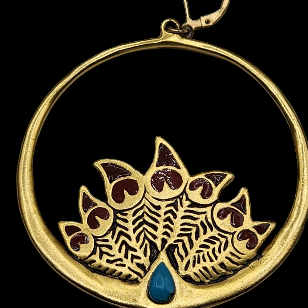 Peacock Statement Earrings Enamel Dangle Pierced … - image 4